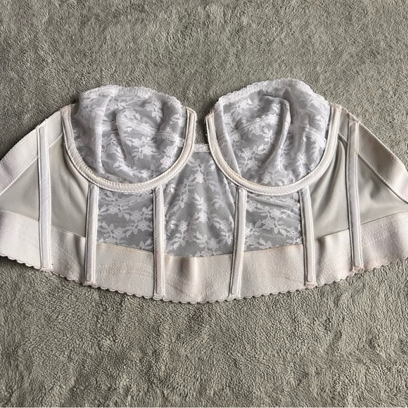 Vintage 90s Backless Young Smoothie Strouse Adler Floral Lace Corset Long Bra - Picture 15 of 17